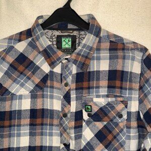 HIPPY TREE - Surf&Stone Flannel Long Sleeve Shirt, Blue Check, Mens Large Button
